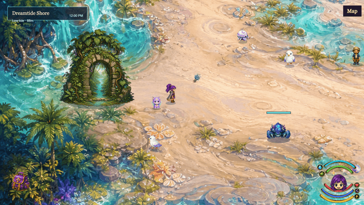 Current gameplay capture of Reverie exploring Dreamtide Shore with seabirds and magical creatures